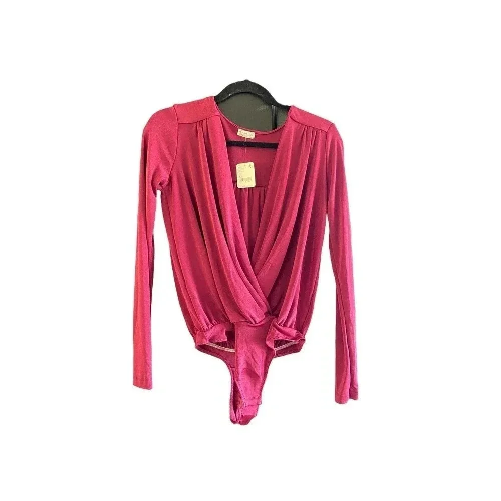 Intimately By Free People Womens Pink Rose Kaya Long Sleeve Bodysuit Size Small